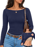 Long Sleeve Boat Neck Ribbed Shirt