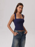 Square Neck Tapered Strap Fitted Tank Top