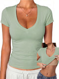 V Neck Fitted Short Sleeve Shirt