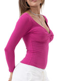 Danysu Women's Ribbed Long Sleeve Twist Front Top