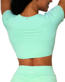 Danysu Twist Front Tops for Women Padded Short Sleeve Workout Crop Top  Knotted Gym Bra Tops Black XS at  Women's Clothing store
