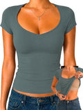 Short Sleeve Fitted Crop Top with Built in Bra