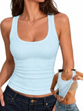 Racerback Built in Bra Tank Tops for Women Ribbed Fitted Basic Cami