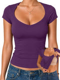 Short Sleeve Fitted Crop Top with Built in Bra