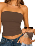 Tube Top Strapless Bandeau Crop Tank Tops with Built in Bra