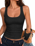 Racerback Built in Bra Tank Tops for Women Ribbed Fitted Basic Cami