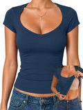 Short Sleeve Fitted Crop Top with Built in Bra