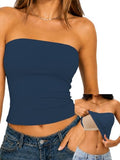 Tube Top Strapless Bandeau Crop Tank Tops with Built in Bra