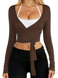 V Neck Ballet Wrap Tops for Women Pilates Outfits Long Sleeve Shirts