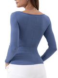 Danysu Women's Ribbed Long Sleeve Twist Front Top
