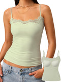 Padded Lace Cami Top Double Lined Sexy Tank Top Spaghetti Strap Club Party Shirt - Soft Pastels