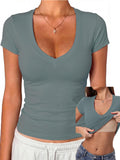 V Neck Fitted Short Sleeve Shirt