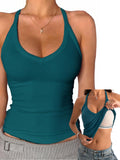 V Neck Cotton Tank Tops with Built-in Shelf Bra - Bright & Fresh