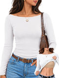 Long Sleeve Boat Neck Ribbed Shirt