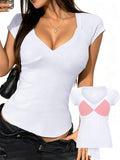 Tie Back Snatching Sexy V Neck T Shirt