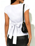 Tie Back Snatching Sexy V Neck T Shirt