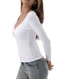 Danysu Women's Ribbed Long Sleeve Twist Front Top