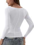 Danysu Women's Ribbed Long Sleeve Twist Front Top