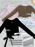 V Neck Ballet Wrap Tops for Women Pilates Outfits Long Sleeve Shirts