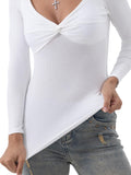Danysu Women's Ribbed Long Sleeve Twist Front Top
