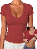 V Neck Fitted Short Sleeve Shirt