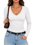 Long Sleeve V Neck Ribbed Shirt