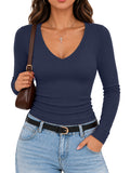 Long Sleeve V Neck Ribbed Shirt