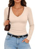 Long Sleeve V Neck Ribbed Shirt